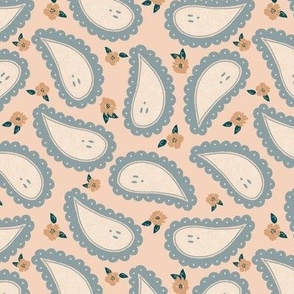 Small Spooky ghost paisley in peach, cornflower blue, white and apricot