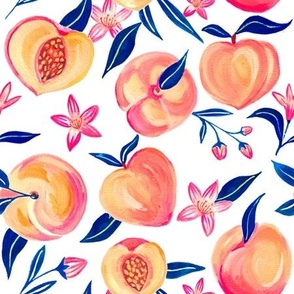 Peaches and blue leaves