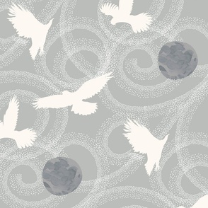 Hawks Fly (L)  in Moonlight Classic Gray Neutral Birds in Flight