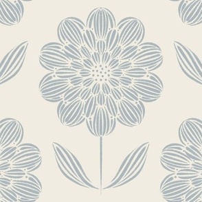 Bloom | Creamy White, French Grey Blue | Hand Drawn Brushstroke Flower