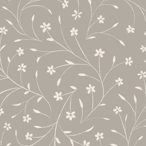Delicate Vintage Flowers _ Cloudy Silver Taupe_ Creamy White _ Pretty Hand Drawn Floral