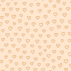 Small hand-drawn orange and beige hearts pattern 24x16in repeat