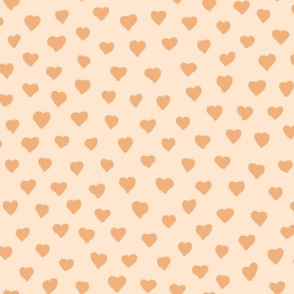 Small solid peachy orange and beige hearts 24x16in repeat