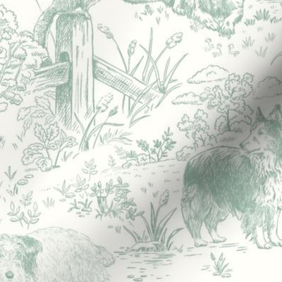 Country Dogs Toile Medium Pine