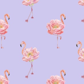 Flamingo with peony on  lavender background 