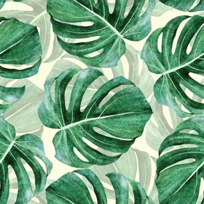 Large Watercolor Monstera Leaves 12x12 in Repeat