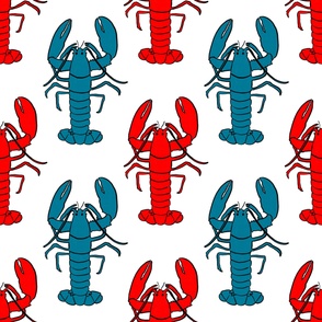 Lobsters in Red and Blue on white - large format