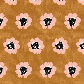Vintage Vibes Dusty Soft Pink Flowers on Textured Coffee Brown 