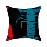 Blue and Red Lobster on black - large format