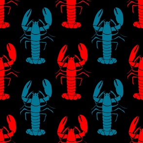 Blue and Red Lobster on black - large format