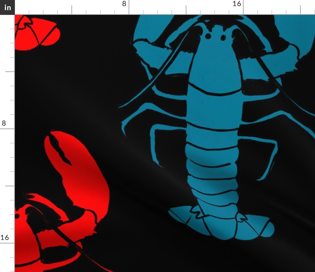 Blue and Red Lobster on black - large format