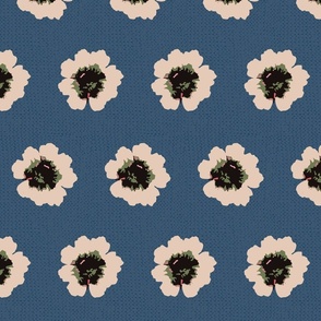Vintage Vibes Cream Flowers on Textured Dark Blue (Medium)