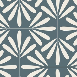 Geofloral | Creamy White, Marble Blue 02 | Art Deco Simple Floral