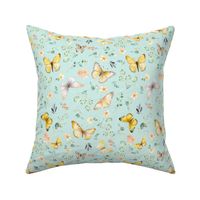 Butterflies Md – Yellow Butterfly Fabric, Garden Floral, Flowers & Butterflies Fabric (baby green)