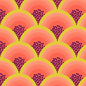 tropical papaya rainbow large wallpaper scale retro coral lime art deco kids by Pippa Shaw