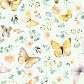 Butterflies Md – Yellow Butterfly Fabric, Garden Floral, Flowers & Butterflies Fabric (celery)