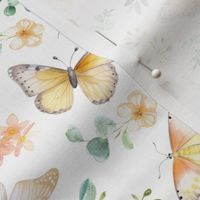Butterflies Md – Yellow Butterfly Fabric, Garden Floral, Flowers & Butterflies Fabric (white)