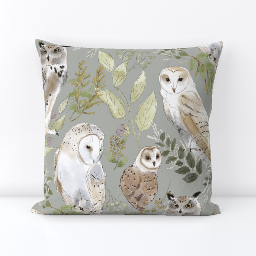 Owl Forest- on light gray (large scale)