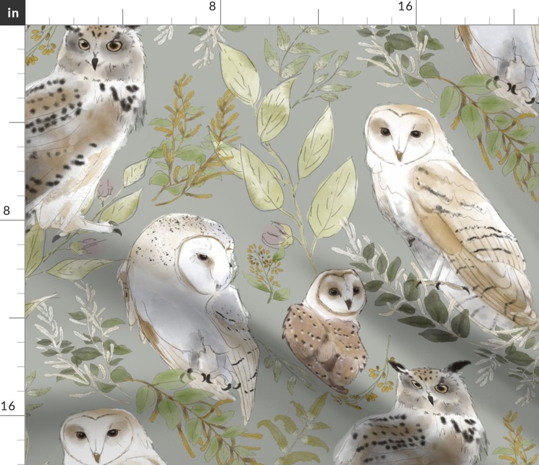Owl Forest- on light gray (large scale)