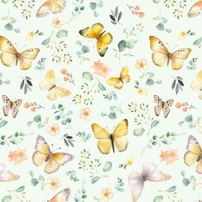 Butterflies Sm – Yellow Butterfly Fabric, Garden Floral, Flowers & Butterflies Fabric (celery)