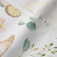 Butterflies Lg – Yellow Butterfly Fabric, Garden Floral, Flowers & Butterflies Fabric (white)