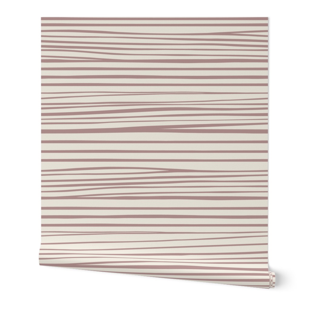 Hand Drawn Horizontal Stripes | Creamy White, Dusty Rose Pink | Contemporary Stripe