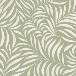 Leaves | creamy white,  light sage green 02 | tropical botanical