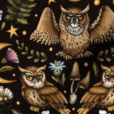 Symmetric magic owl on black