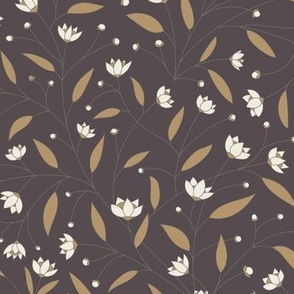 Outlined Floral | Creamy White, Lion Gold Yellow, Purple-Brown-Gray | Flowers