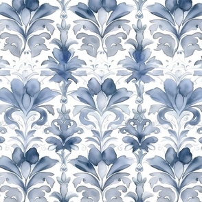 Watercolor Damask in Blue