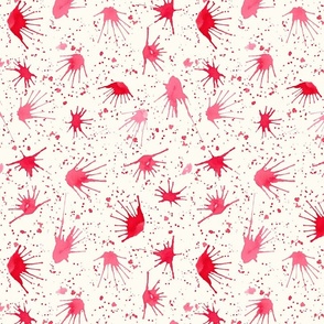 Watermelon Red and Pink Splats and Splatter on Ivory