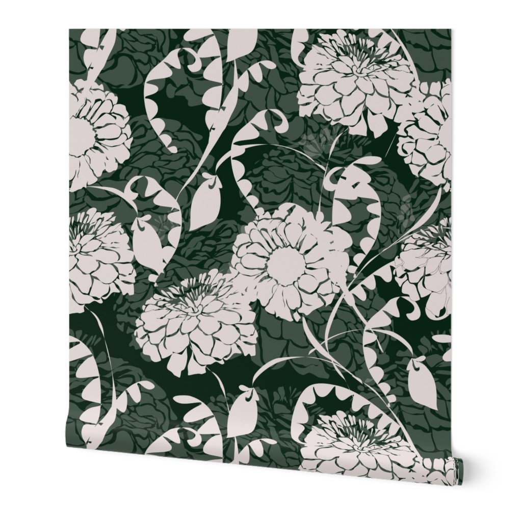 Black and white floral wallpaper