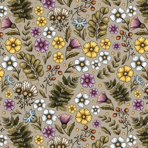 Hand drawn summer buttercups flowers on beige