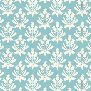 Berries and Leaves - Coastal View Blue and cream white leaf - Traditional Coastal Print - extra small