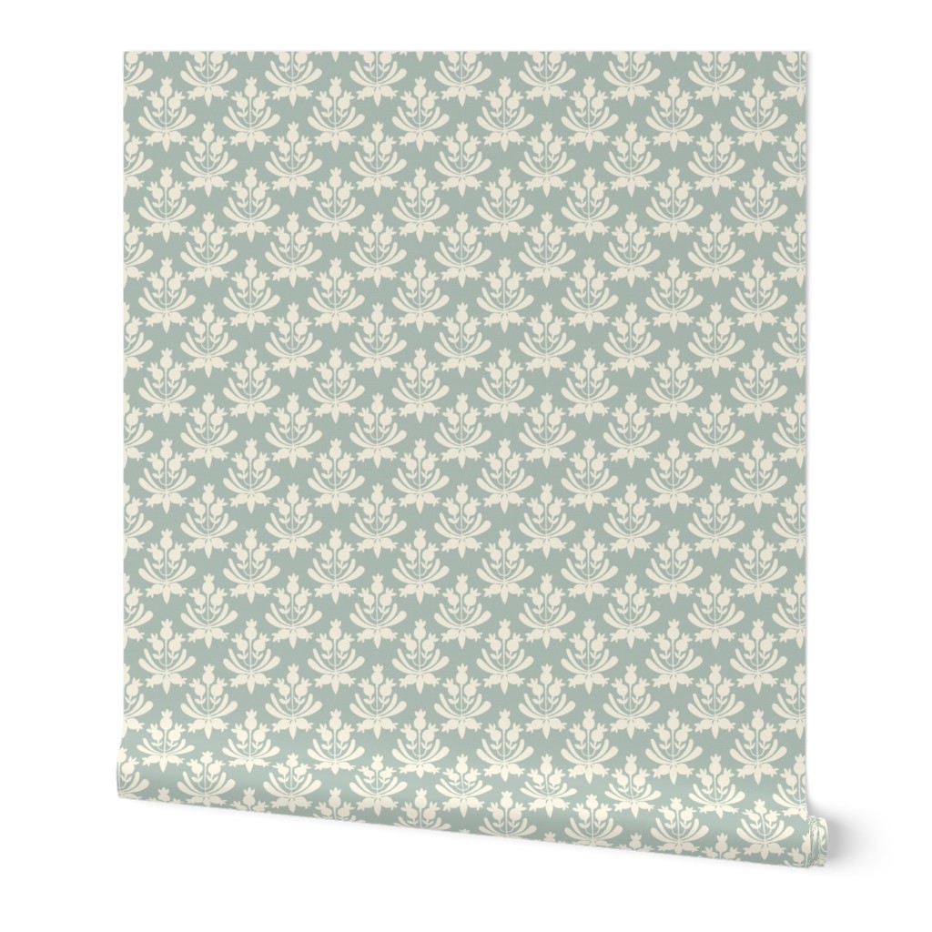 Berries and Leaves - Soft coastal green and cream white leaf - Traditional Coastal Print - small