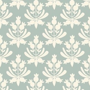 Berries and Leaves - Soft coastal green and cream white leaf - Traditional Coastal Print - small