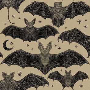 Hand Drawn Bats on Kraft Paper