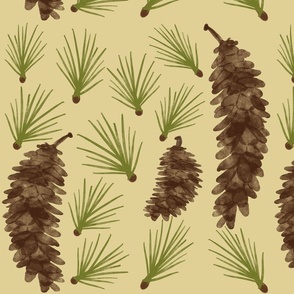 Watercolor Pine Cones and Needles