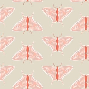 Red Pink Coral Butterflies on Soft Sage Green