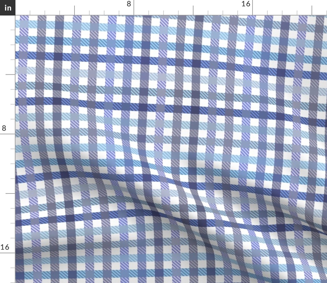  Playful Plaid from blue to cyan and gray on white  - small scale