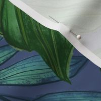 Monstera and Palm fronds - green on blue