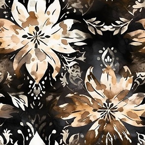 Watercolor Floral Damask in Brown and Black