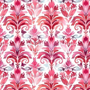 Watercolor Damask in Fuschia and Coral