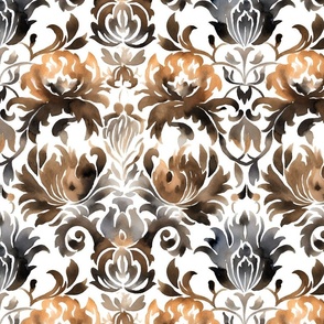 Watercolor Damask in Brown and Grey