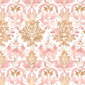 Watercolor Damask in Blush and Tan