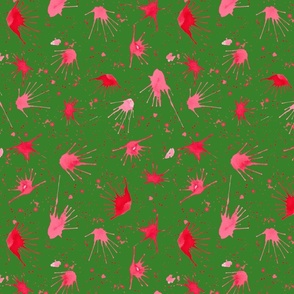 Red and Pink Watercolor Splatter on Watermelon Green