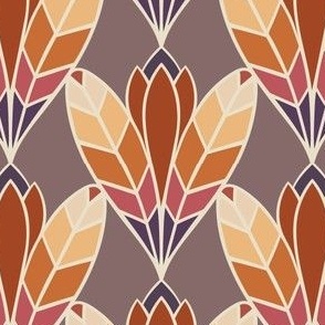 Deco Bloom | Noir Wine Harvest2 - Purple, Rust, Amber, Berry, Coral, Peach - Fall Autumn Warm Winery Mucha Muted Multicolor Lotus Flower Feather Bold Ornamental Dining