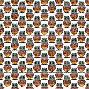 Colorful Owls Repeated on an Off White Striped Background - Small
