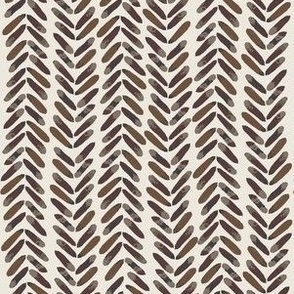 Herringbone chevron watercolor painted leaves  vertical stripes on vines abstract pattern in brown earth tones tan and burnt umber