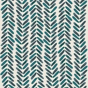 Herringbone chevron watercolor painted leaves  vertical stripes on vines abstract pattern in blue gray teal cyan and aqua